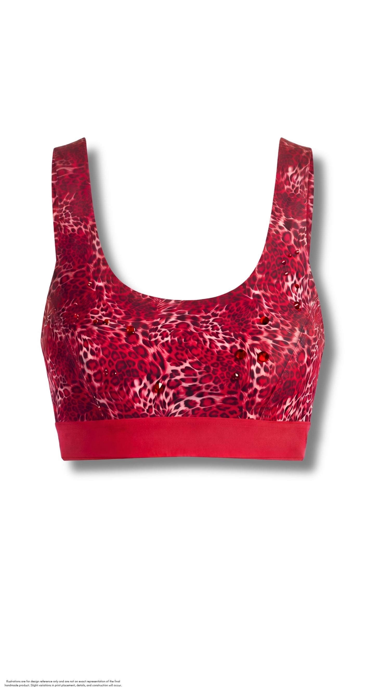red leopard print swimsuit with lining and rhinestones