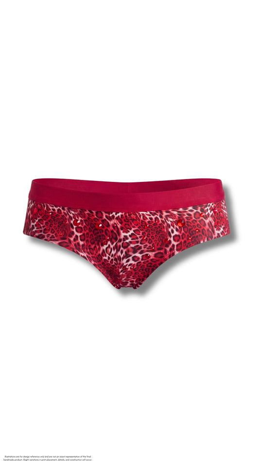 red leopard print swimsuit bottoms with rhinestones