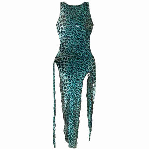 Cheeky Triple Slit Dress// Aqua/Black